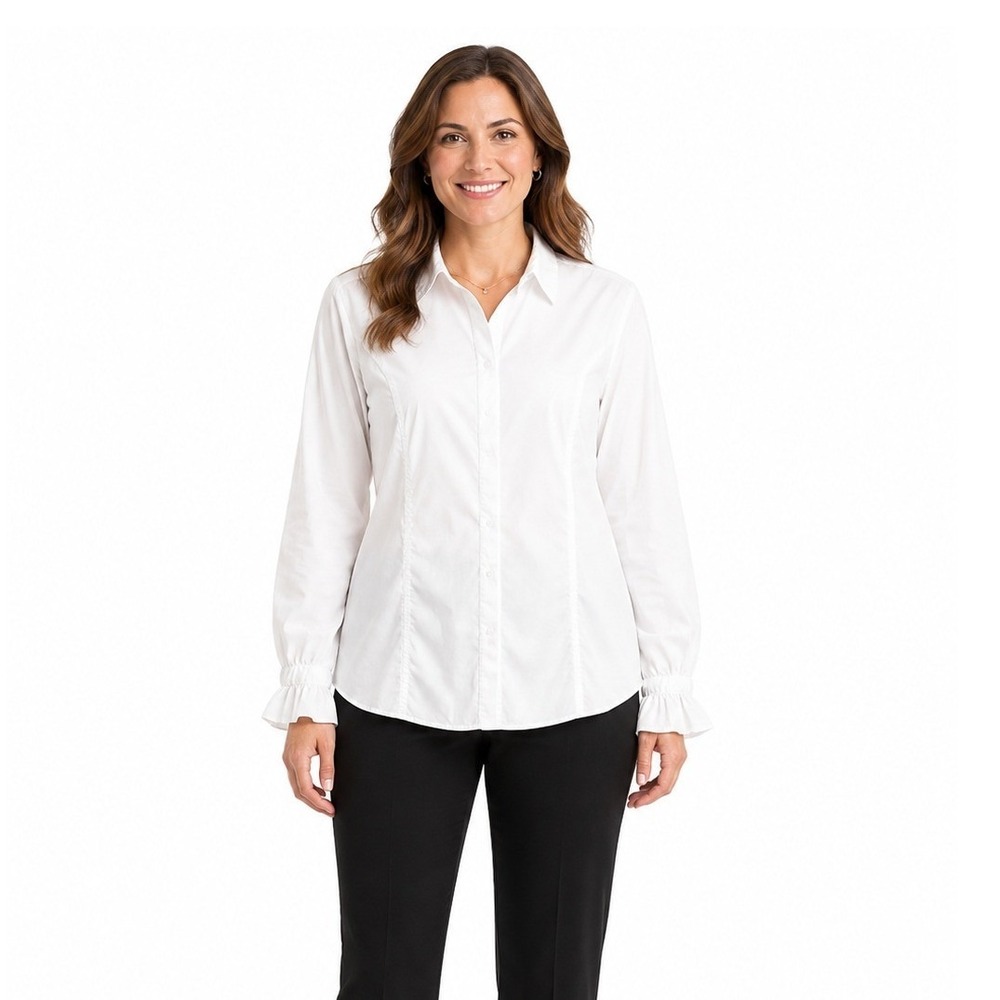 Roz & Ali Women's Collared Long Sleeve Button Down Casual Shirt White Size 2X